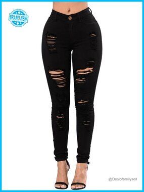 High Waisted Ripped Jeans Slim Fit Distressed Skinny Stretch Butt Lifting Denim